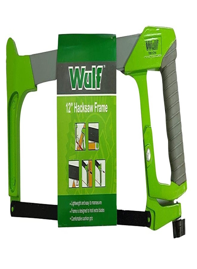 WULF 12 Inch Adjustable Hacksaw Frame (Green) | Heavy Duty Steel Frame with Ergonomic Handle | Compatible with Standard Hacksaw Blades | Ideal for Metal, Wood & Plastic Cutting | Hand Tool - Image 1